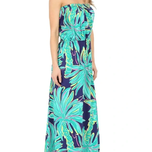chinese dress ladies Ivella Maxi Dress - Capri Blue Rousseaus Roses Overlay – Ocean Palm main image 1